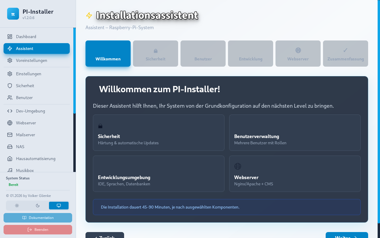 Projekte und Setup: Ersteinrichtungs-Assistent