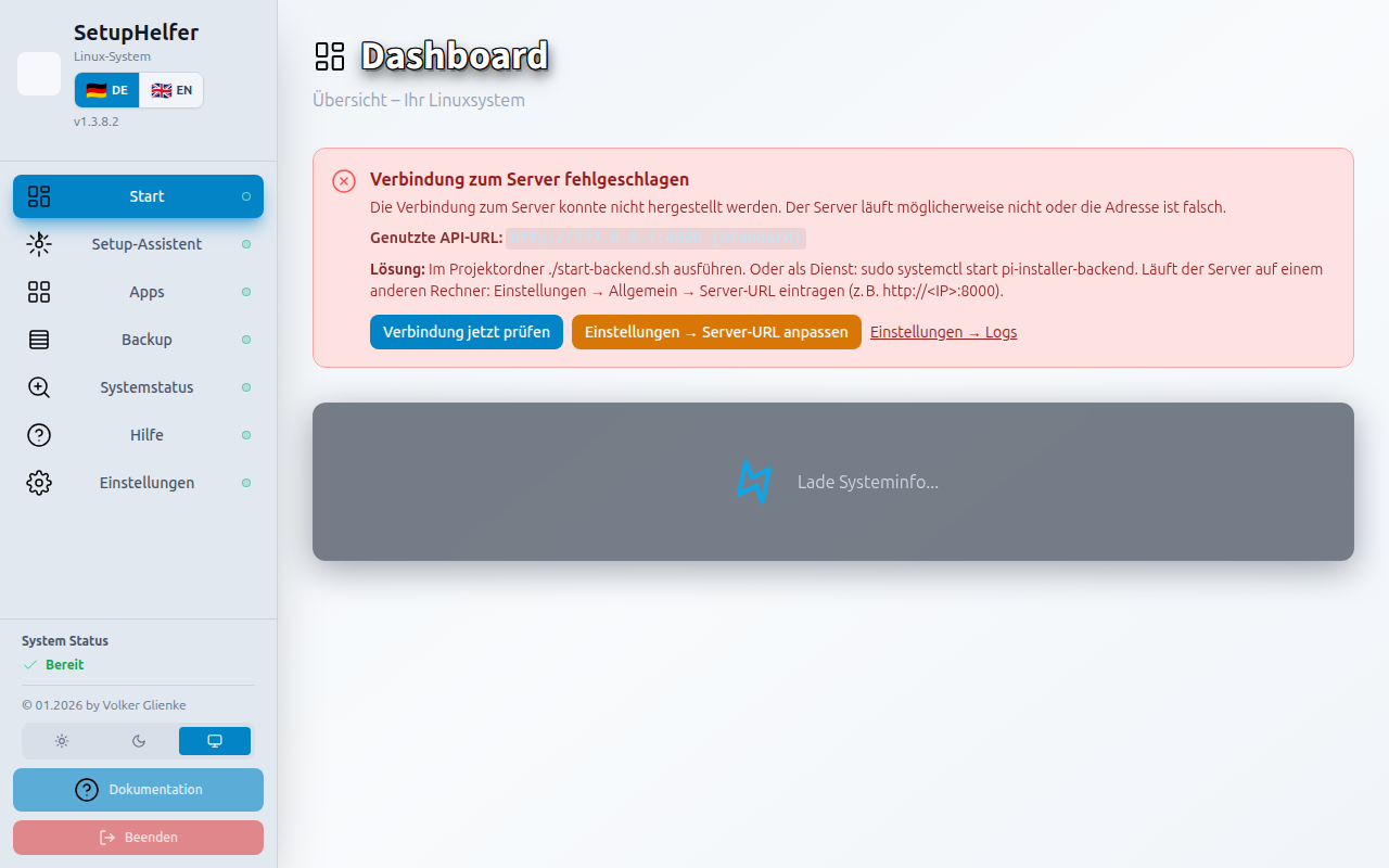 SetupHelfer: Fehler- oder Hinweismeldung